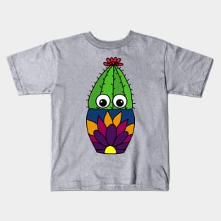 Cute Cactus Design #320: Cactus In Pretty Floral Pot Kids T-Shirt